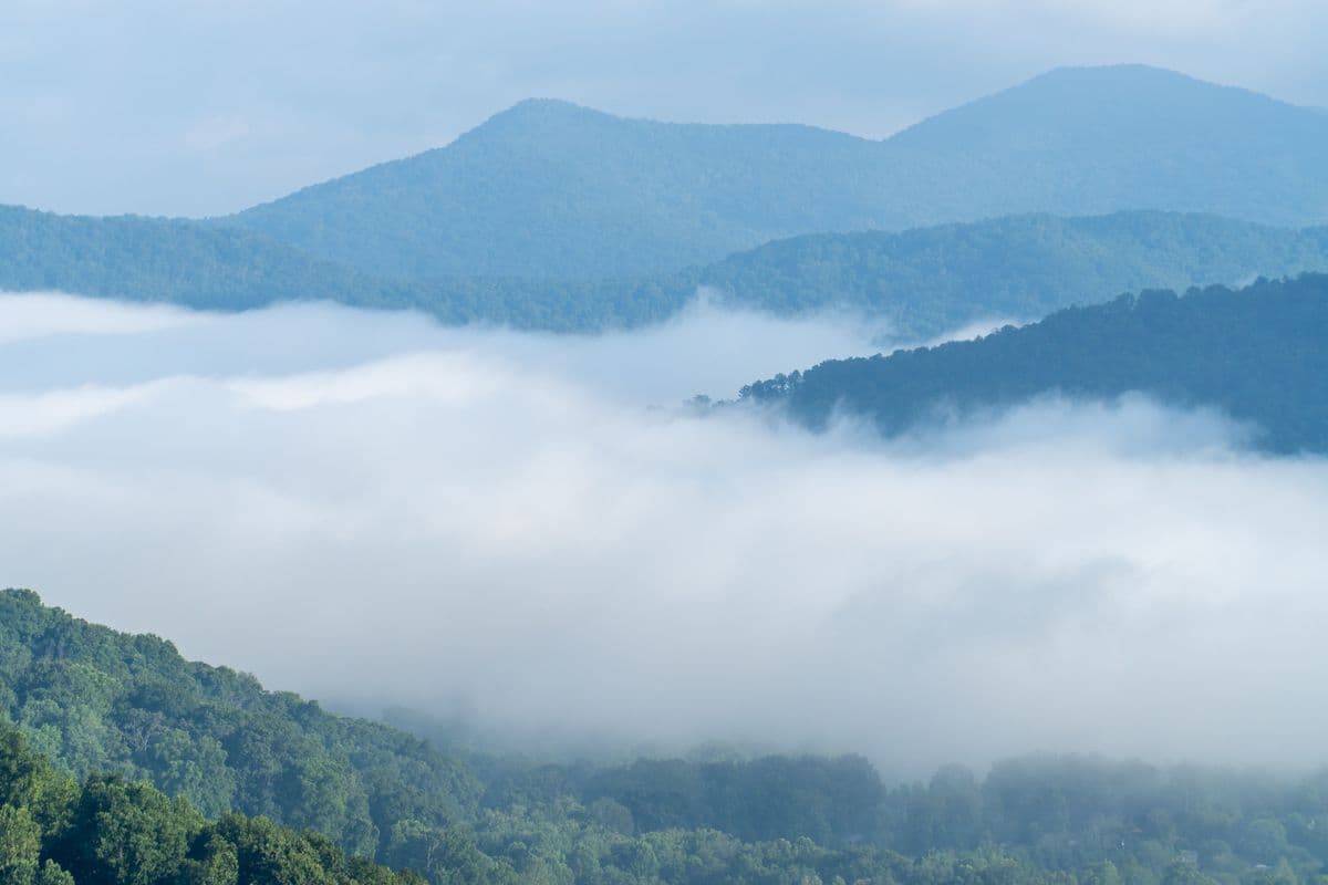 Misty blue ridgelines in central Virginia
